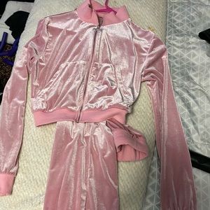 Pink velvet tracksuit